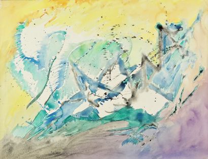 Ecole XXe Abstract composition. Four watercolors, gouaches or inks, various size...