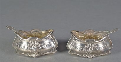 null Pair of silver saltcellars (925 thousandths) with Art Nouveau decoration of...