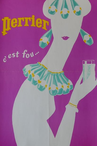 VILLEMOT Bernard (1911-1990) (1 affiche et 1 épreuve d’essai) PERRIER C’EST FOU….Vers...