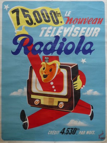 RAVO René (1904-1998) (2 affiches) LE NOUVEAU TÉLÉVISEUR RADIOLA et SOYEZ DIFFICILE,...