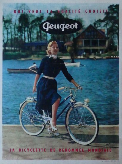 ANONYME PEUGEOT. "THE WORLD FAMOUS BICYCLE". Circa 1955 Publ J.Bazaine - 66 x 50...