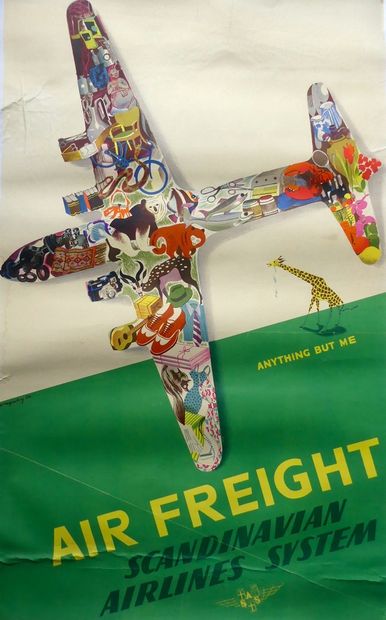 null AIR FREIGHT SCANDINAVIAN AIRLINES SYSTEM. « Anything but me ».Vers 1950 Litho...