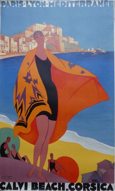BRODERS Roger (1883-1957) PLM.CALVI BEACH-CORSICA.1928 Lucien Serre & Cie imprimeurs,...