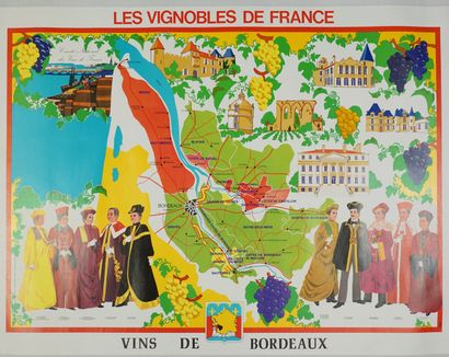 HERAUX Les Vignobles de France. VINS DE BORDEAUX Euro Pub – 93,5 x 66, 5 cm – Entoilée,...