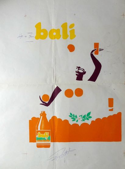 VILLEMOT Bernard (1911-1990) (1 poster, 5 proofs and 1 label) BALI. Orange juice...