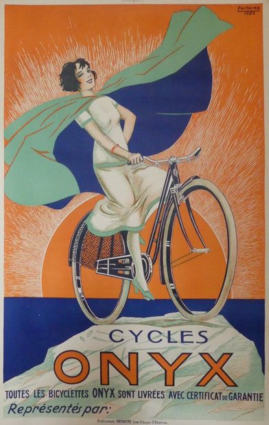 FRITAYRE CYCLES ONYX. 1925 Etablissements , ST-Etienne - 100 x 66 cm - Non entoilée,...
