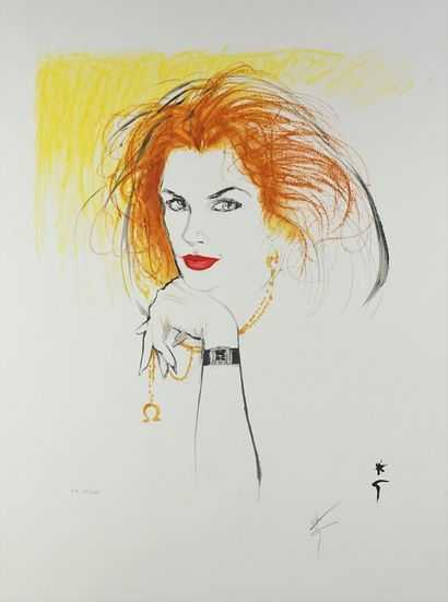 GRUAU René (1909-2004) CINDY CRAWFORD for OMEGA. About 1999 Lithograph on arches...