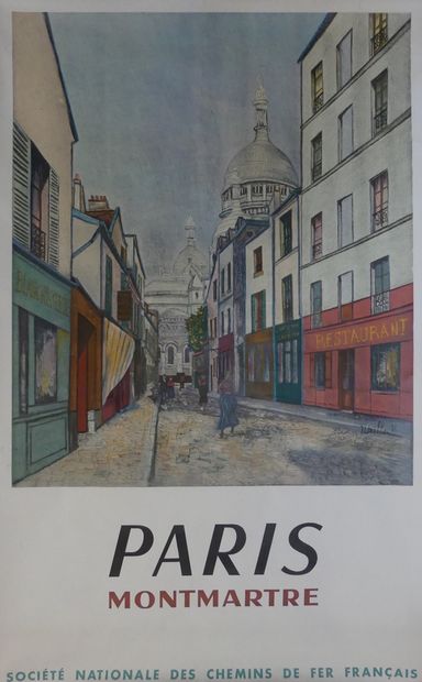 UTRILLO Maurice (1883-1955) SNCF. PARIS "MONTMARTRE". 1953 Imprimerie De Plas, Paris...