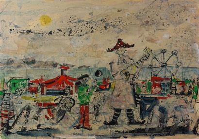Eugen JORDI (1894-1983) Fête Foraine . Aquarelle sur papier signée .34 x 50 cm