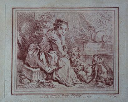 D’après HUET et BOUCHER Deux gravures par Demarteau l’une titrée Cabinet de Mme D’Azincourt...