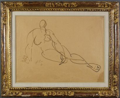Fernand LÉGER (1881-1955) Nu féminin allongé, 1911 Encre au pinceau sur papier Monogrammée...