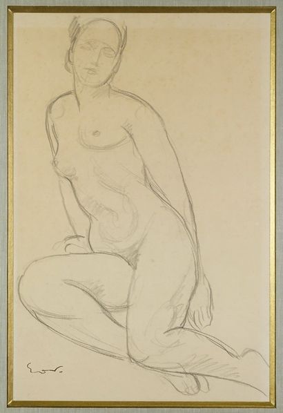 Emile Othon Friesz (1879-1949) Femme nue assise. Dessin au crayon. Porte le cachet...