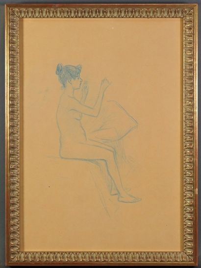 Théophile-Alexandre STEINLEN (1859-1923) Study sheet, circa 1920. Double-sided blue...