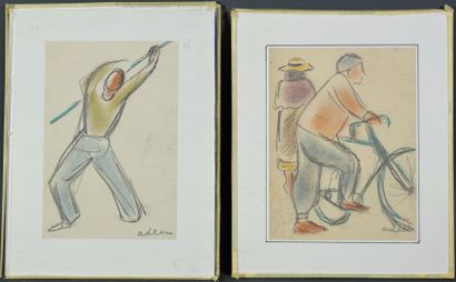 Michel ADLEN (1898-1980) Portraits 9 dessins au crayon de couleurs sur papier, signés.16...