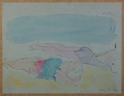 Marcel VERTES (1895-1961) Femmes à la plage Aquarelle ,