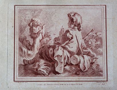 D’après HUET et BOUCHER Two engravings by Demarteau one titled Cabinet of Mrs. D'Azincourt...