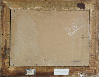 Ecole française XIXe. Paysage bord de rivière. Huile sur carton. 23.5 x 33 cm
