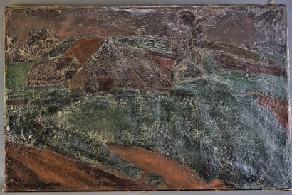 André DUNOYER DE SEGONZAC (1884-1974) La chaumière. Huile sur toile signée. 65 x...