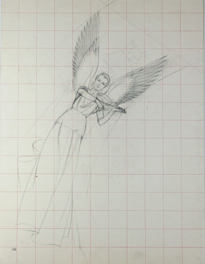 Bernard BOUTET DE MONVEL (1881-1949) Etude d’anges musiciens. Trois dessins au crayon...
