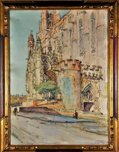Louis Agricol MONTAGNE (1879-1960) La Cathédrale d'Albi. Aquarelle signée en bas...