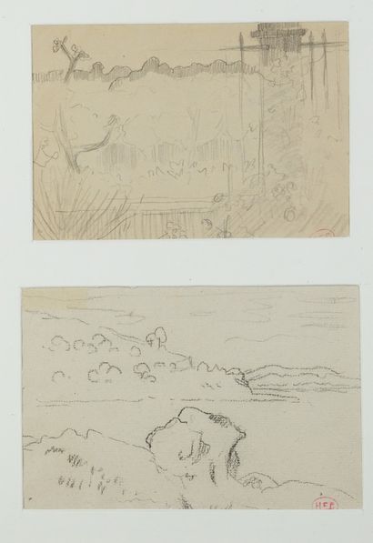 Henri Edmond CROSS (1856-1910) Paysage. Deux dessins à la mine de plomb dans un même...