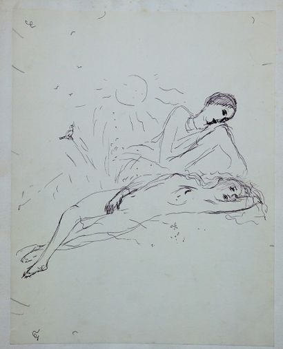 Marcel VERTES (1895-1961) Deux dessins à la plume on y joint un dessin dans le gout...