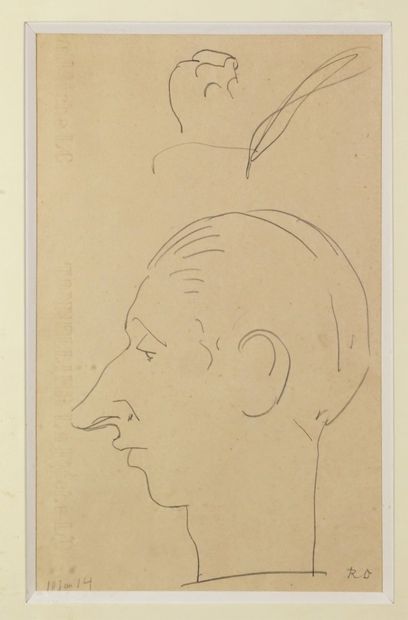 Raoul DUFY (1877-1953) 
Profil d'homme, Croquis d'invité de "la Fête des Rois" dessin...