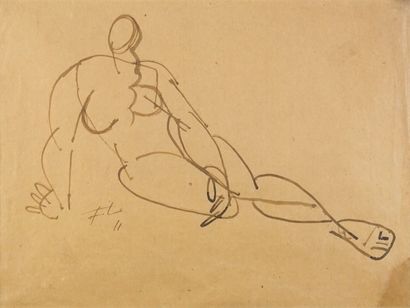 Fernand LÉGER (1881-1955) Nu féminin allongé, 1911 Encre au pinceau sur papier Monogrammée...
