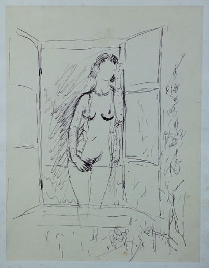 Marcel VERTES (1895-1961) Nu à la fenêtre Dessin à la plume