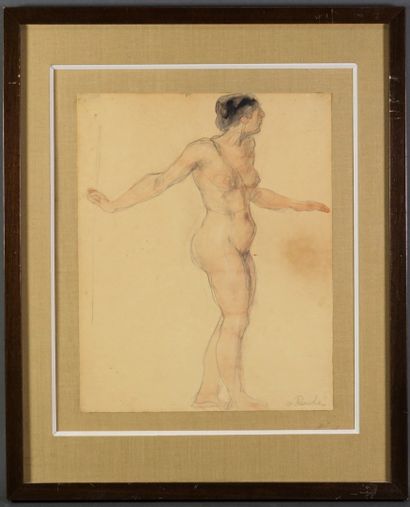 Odilon ROCHE (1868-1947) Nu aux cheveux noirs. Aquarelle sur traits de crayon. Signée...