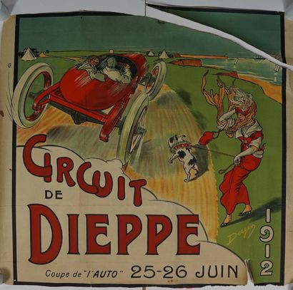 DERGEO CIRCUIT DE DIEPPE. "COUPE DE L’AUTO ». 25-26 Juin 1912 Sans mention de l'imprimeur-Affiche...