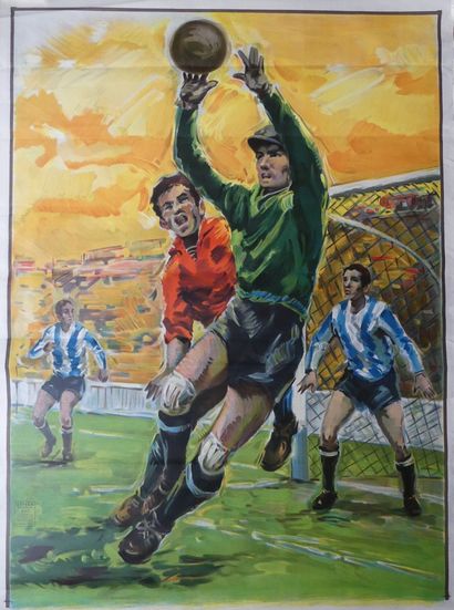 ANONYME LE MATCH DE FOOTBALL. Vers 1963 Imp. Ortega, Valencia – 111 x 83 cm – Non...