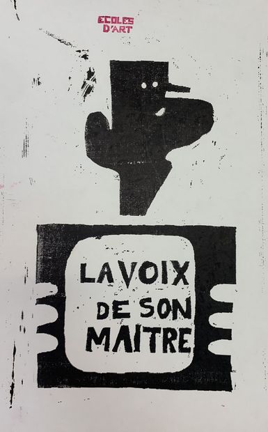 MAI 68 ÉCOLES D’ART LA VOIX DE SON MAÎTRE. 5 juin Sérigraphie . 45 x 29 cm.Entoilée,...