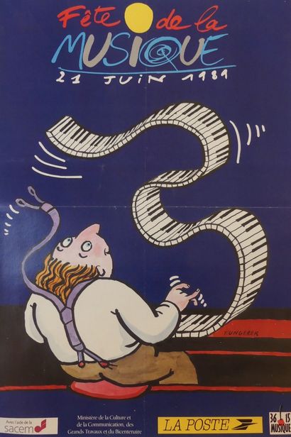 RASSIAT-UNGERER Tomi et Anonyme (3 affichettes) JAZZ (2) and FÊTE DE LA MUSIQUE (1989)...