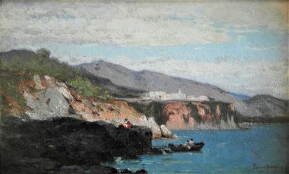 Fabius BREST (1823-1900) 
View of the Turkish coast . Oil on panel. 21 x 34 cm. Signed...