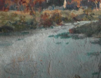 Alexandre JACOB (1876-1972) . Paysage. Huile sur carton. 20,5 x 13 cm. Signature...