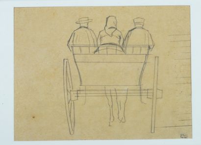 Bernard BOUTET DE MONVEL (1881-1949) Personnages dans une charrette. Dessin à la...