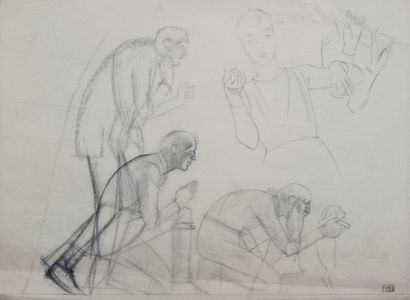 Bernard BOUTET DE MONVEL (1881-1949) "Men in Prayer" - "Paschal Lambs" - 2 drawings...