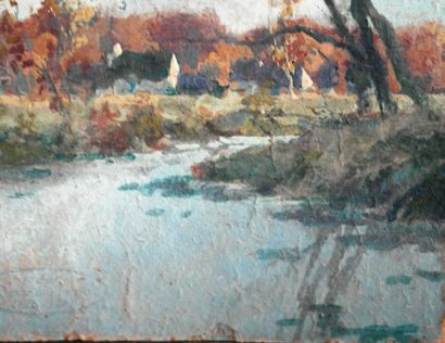 Alexandre JACOB (1876-1972) . Paysage. Huile sur carton. 20,5 x 13 cm. Signature...