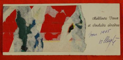 JACQUES VILLEGLE 1926 Carte de voeux, 1965. Technique mixte papiers arrachés. 8 x...