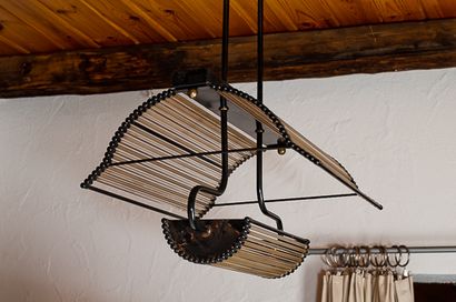 PLAFONNIER A ARMATURES 1950 Ceiling lamp or suspension with curved black lacquered...