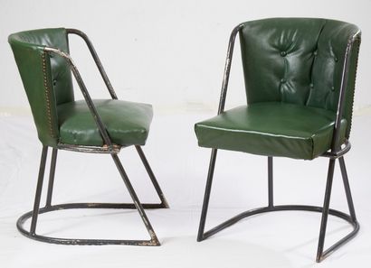 CHAISES LOUIS SOGNOT et CHARLOTTE ALIX (attribués à) Pair of chairs with curved tubular...