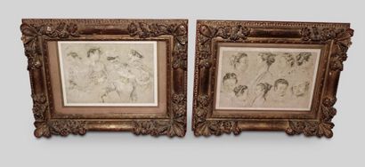 null Pair of carved and gilded wood frames decorated with flowers and foliage. Style...