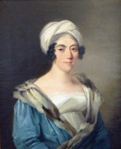 Ecole française XIXe. 
Ecole française XIXe. Portrait de femme au turban, huile sur...