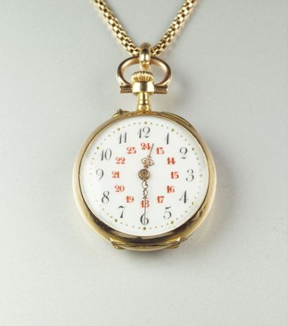 Neck watch in 18K yellow gold (750/oo), round...