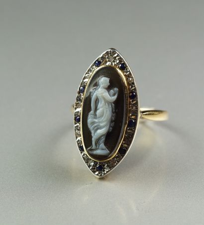Antique 18K (750/oo) yellow gold Marquise...