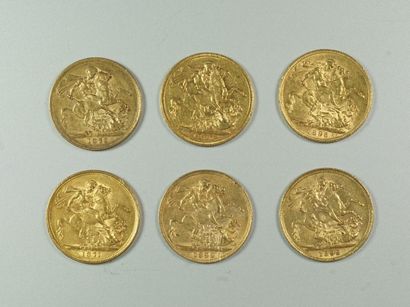 null 6 Victoria en or. 1876, 1877, 1890, 1898 et 2 de 1899