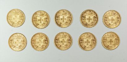 null 10 pièces en or de 20 francs suisse. 1914.