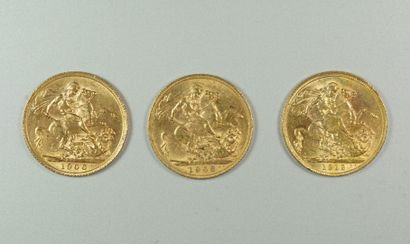 null Lot de 3 pièces en or. 2 Edouard VII 1906/ 1908 et 1 George V 1912