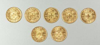 null 7 pièces en or de 20 francs suisse. 1935